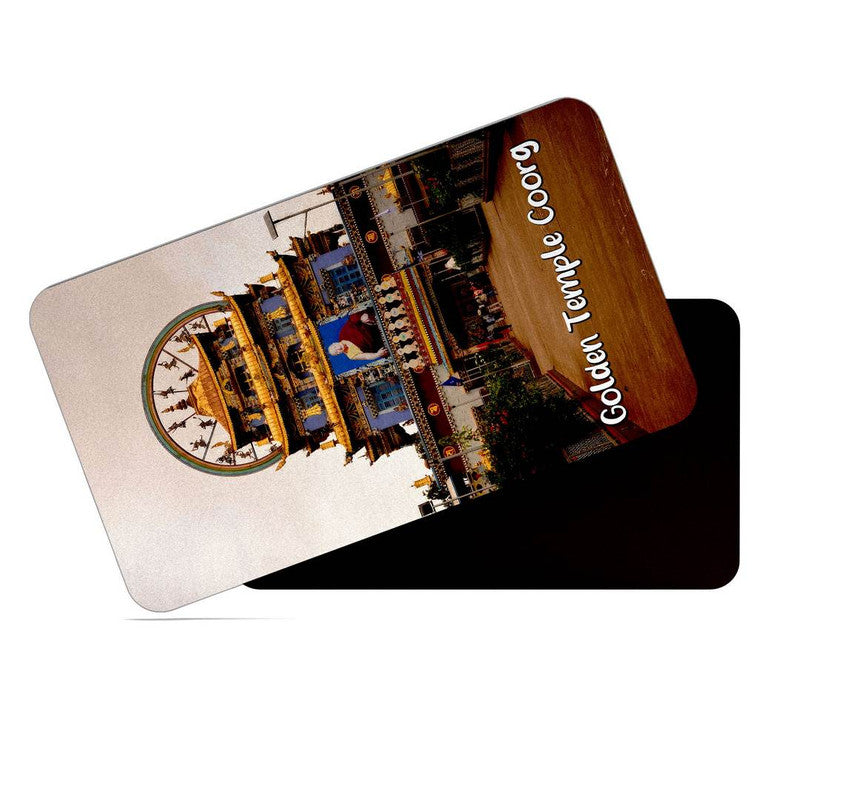 dhcrafts Rectangular Rubber Fridge Magnet / Magnetic Card Multicolor Karnataka Golden Temple Coorg Design Pack of 1 (8.6cm x 5.4cm)